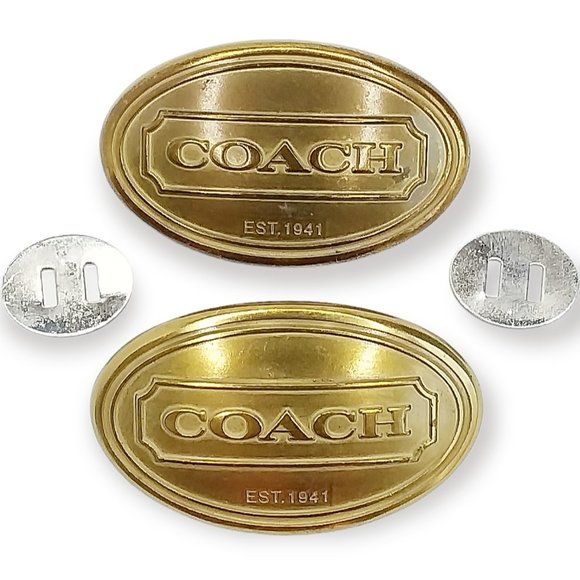 2 Coach Solid Brass Oval Spellout Logo Hardware Plaque Purse Shoes DIY - Picture 1 of 5